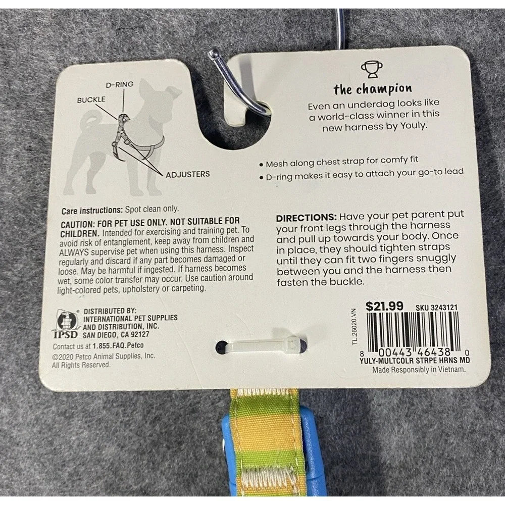 Youly The Champion Step-In Dog Harness Stripe Blue Green Yellow Medium